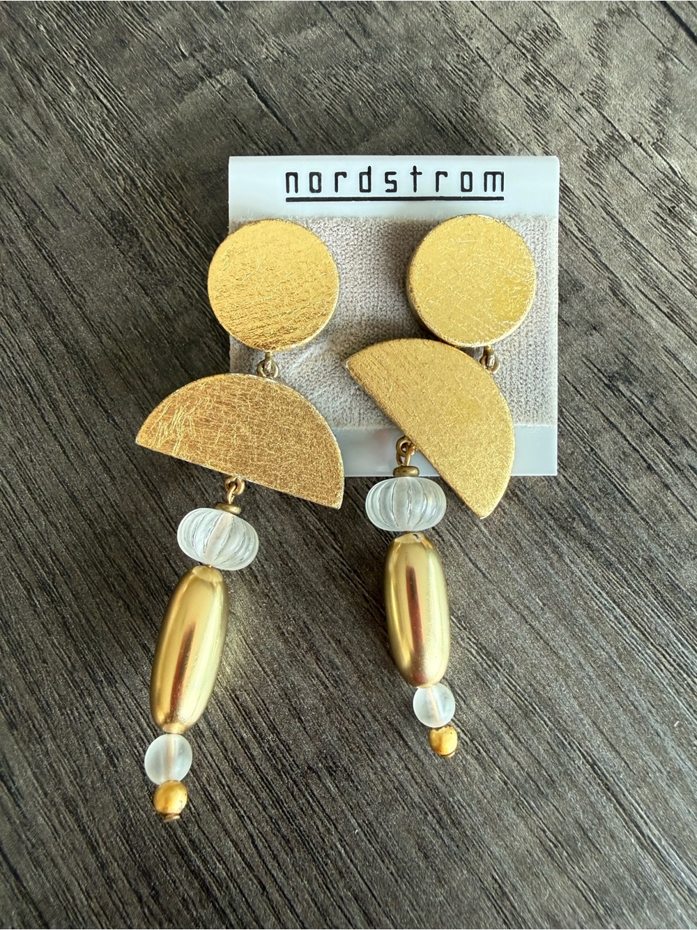 Nordstrom Gold Textured Geometric Drop Earrings with Clear Beads